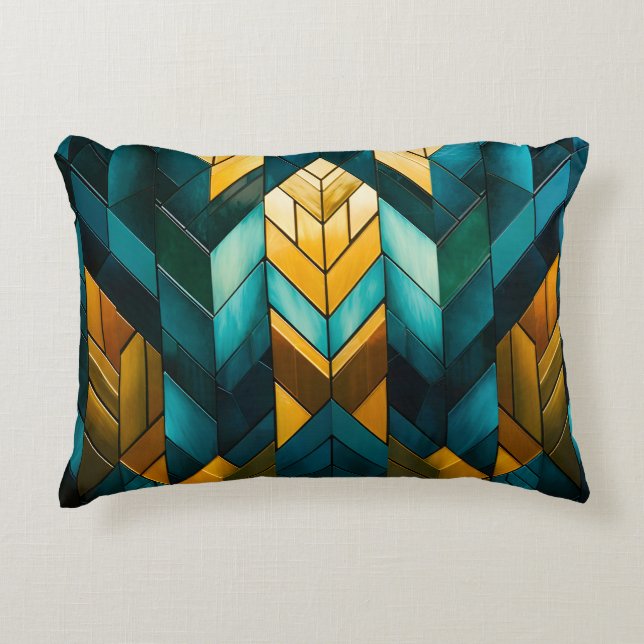 Elegant Modern Abstrakt Guld Teal Geometrisk Prydnadskudde (Framsidan)