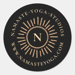 Elegant Modern Abstrakt Monogram Black Gult Guld Runt Klistermärke