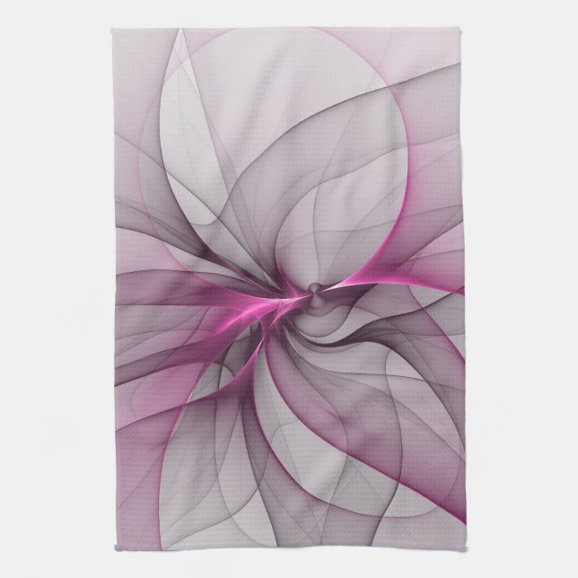 Elegant modern abstrakt rosa fraktalkonst kökshandduk (Vertikal)