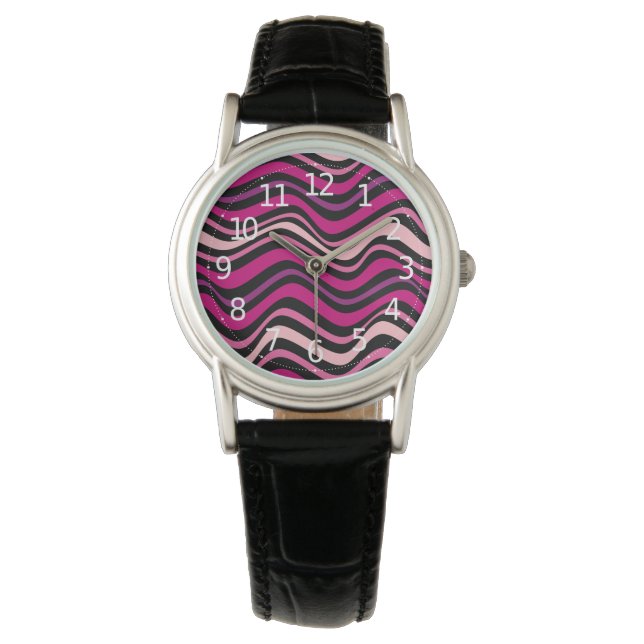 Elegant Modern Abstrakt Rosa Vågar Mönster | Armbandsur (Framsida)