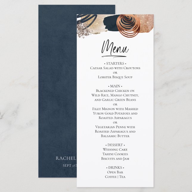 Elegant Modern Abstrakt Terracotta Bröllop Meny (Fram/baksida)