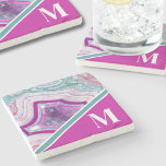 Elegant Modern Agate Initial Monogram Stenunderlägg<br><div class="desc">Chic Snyggt Turkos Rosa Agate Initial Monogram Stone Underlägg. Kristallerna och geoderna fortsätter att vara en favorittrend! Den här utskriften har en skarp bild av en pulserande turkos och geodesten av lila (eller fuchsia eller magenta), komplett med små kristaller. Lägg till ditt första för att göra det till ditt eget....</div>
