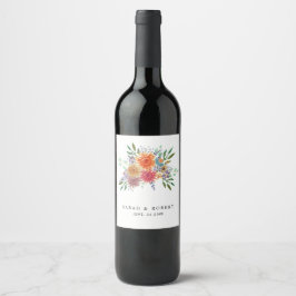 Elegant Modern Akvarell Blommig Rustik Bröllop Vinflaska Etikett