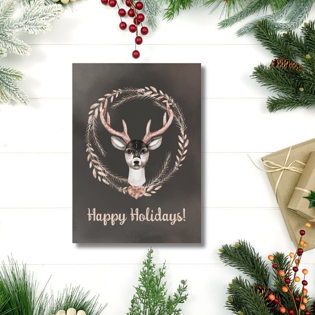 Elegant Modern Akvarell Icke-Foto Hjort Jul Helgkort (Elegant Modern Watercolor Deer Christmas Card)