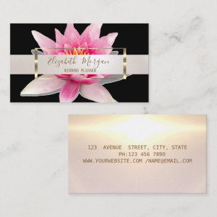 Elegant Modern Akvarell Lotus Guld Ram Svart Visitkort
