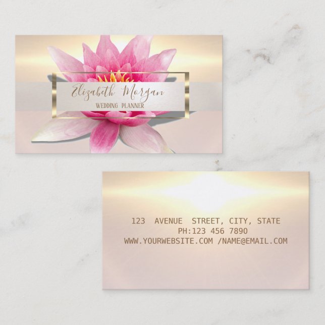 Elegant Modern Akvarell Lotus Guld Ram Visitkort (Fram/baksida)