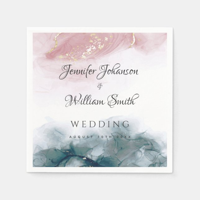 Elegant Modern Alcohol Ink Blush Blue Watercolor Pappersservett (Framsidan)