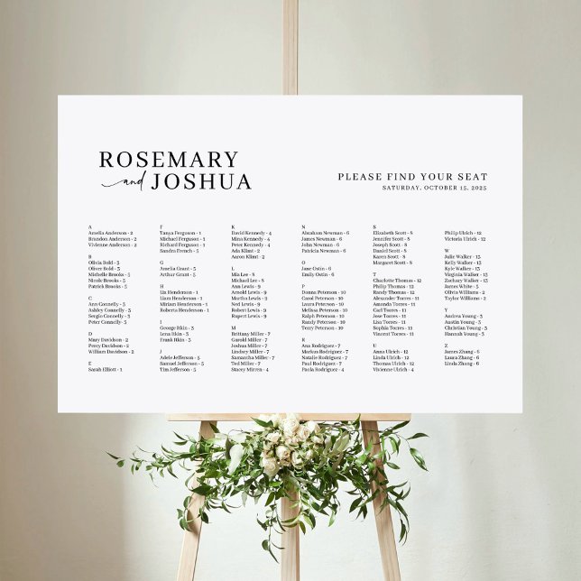 Elegant modern alfabetisk sittplatskarta poster (Skapare uppladdad)