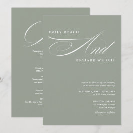 Elegant Modern Allt-i-ett Bröllop i Salvia Grönt Inbjudningar