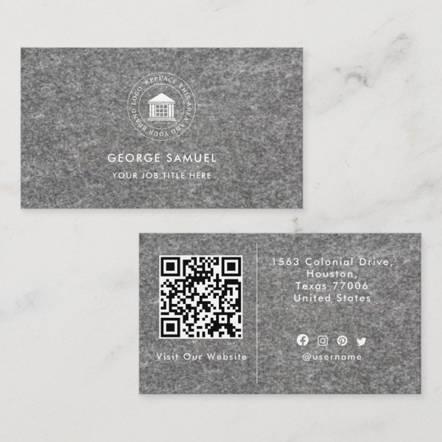 Elegant Modern Anpassad Logotyp Minimalistisk Enke Visitkort (Fram/baksida)