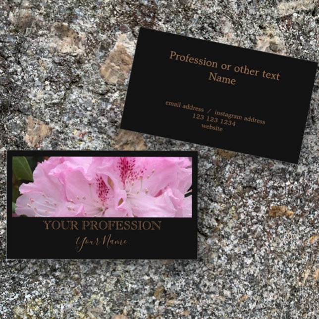 Elegant Modern Anpassningsbar Photo Black Professi Visitkort (Create your own gorgeous classy photo business card.  Use this blush pink photo or add your own.)