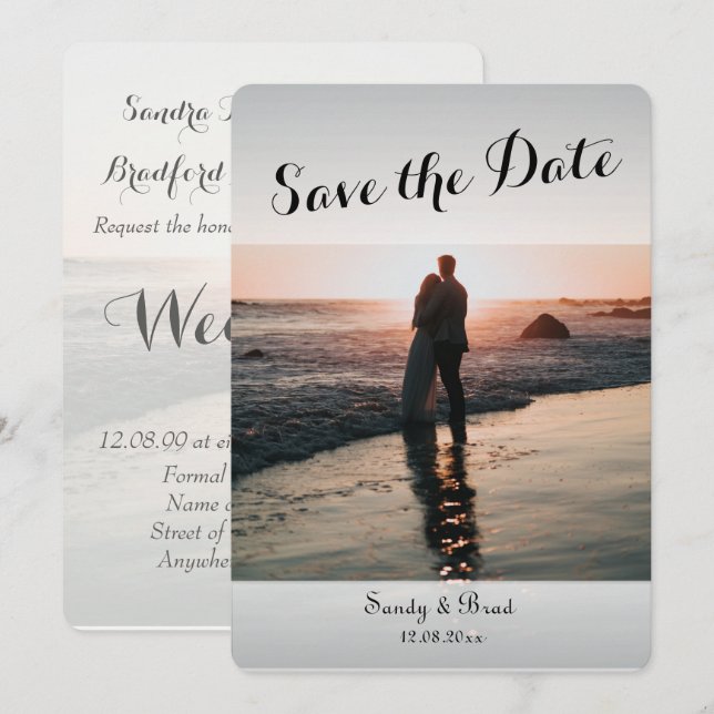 Elegant Modern Anpassningsbar Photo Save Date Bröl Inbjudningar (Fram/baksida)