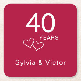 Elegant Modern Anpassningsbar Ruby 40-årsdagen Par Underlägg Papper Kvadrat