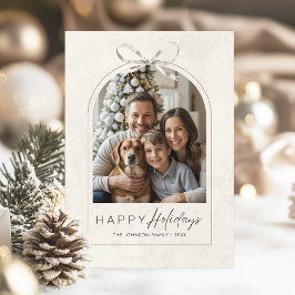 Elegant Modern Arch Family Photo Simple Bow Lyckli Julkort
