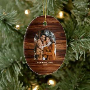 Elegant Modern Arch Photo Personlig Woodgrain Julgransprydnad Keramik
