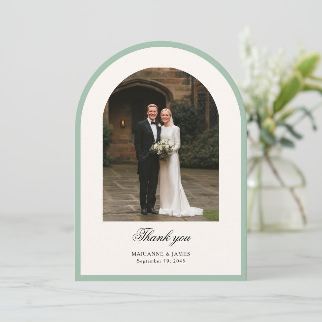 Elegant Modern Arch Photo Wedding Thank You Card Inbjudningar (Stående Fram)