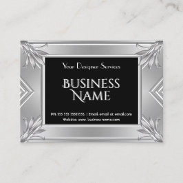 Elegant Modern Art Deco Black Faux Silver Chrome Visitkort