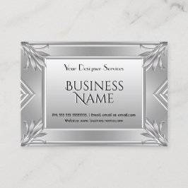 Elegant Modern Art Deco Faux Silver Metall Chrome Visitkort