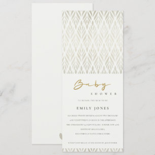 ELEGANT MODERN ART DECO WHITE SILVER BABY SHOWER INBJUDNINGAR