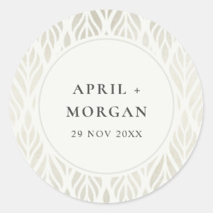 ELEGANT MODERN ART DECO WHITE SILVER FOIL BRÖLLOP RUNT KLISTERMÄRKE