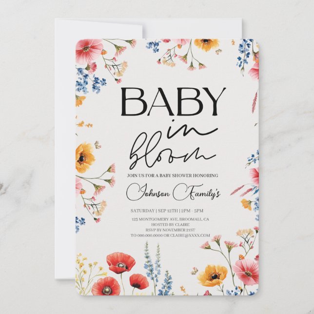Elegant modern Baby i vår i blomman Inbjudningar (Framsida)
