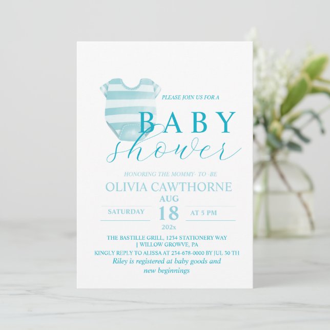 Elegant Modern Baby Shower Boy Inbjudningar (Stående Fram)