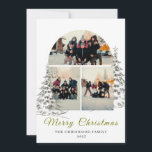 Elegant Modern Båge 3 Foto Collage Jul Julkort<br><div class="desc">Visa dina favoritminnen i denna eleganta 'God Jul' design med en trendig bågformad 3-foto collage inramad av handritade tallar. Den sofistikerade gyllene skrivstilstypografin och det personliga familjenamnet ger en premium,  tidlös touch till dina högtidlighälsningar.</div>
