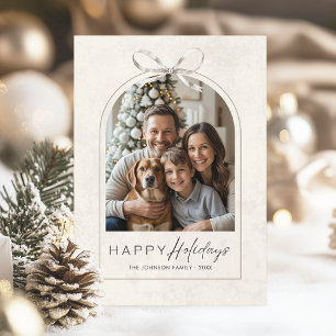 Elegant Modern Båge Familj Foto Enkel Glad Julkort