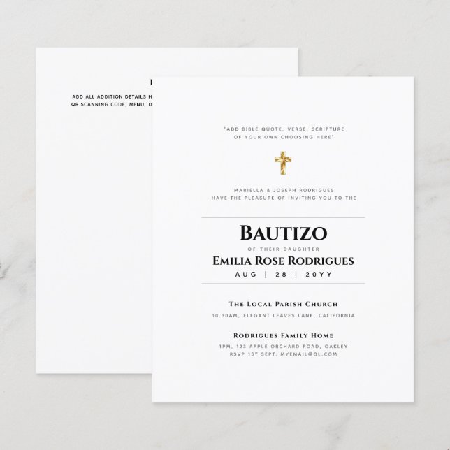 Elegant Modern BAUTIZO Bautismo Baptism - ADD VERS (Fram/baksida)