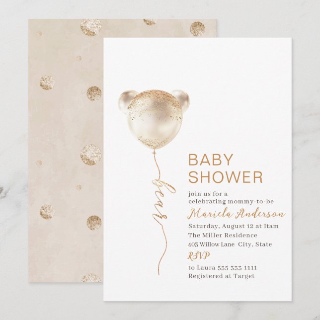 Elegant Modern Bear Baby Shower Inbjudningar (Fram/baksida)