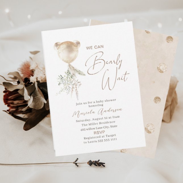 Elegant Modern Bear Wait Baby Shower Inbjudningar (Skapare uppladdad)