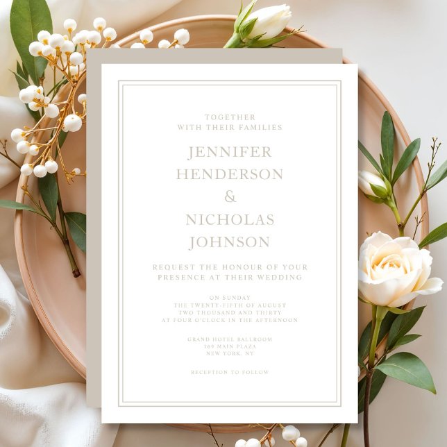 Elegant Modern Beige Bröllop Inbjudningar (Elegant Formal Taupe Wedding Invitation)