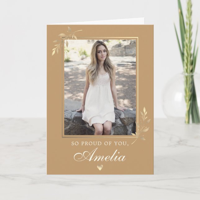 Elegant Modern Beige Guld Foto Examen  Kort (Framsida)