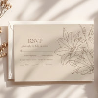 Elegant Modern Beige Lineart Blommigt Bröllop