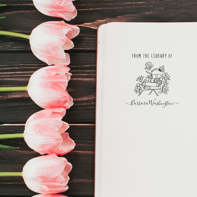 Elegant Modern Bibliotek Anpassat namn Handritad B Stämpel (Skapare uppladdad)