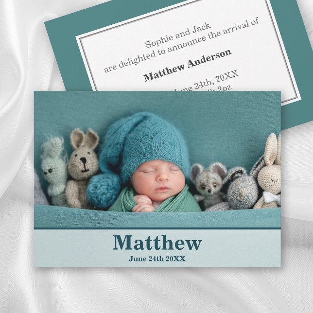 Elegant Modern Birth Notification - Dusky Teal Meddelande (Skapare uppladdad)