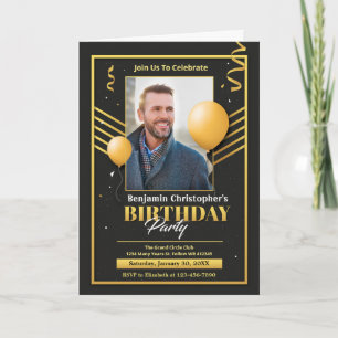 Elegant Modern Birthday Black Guld Party Anpassnin Kort
