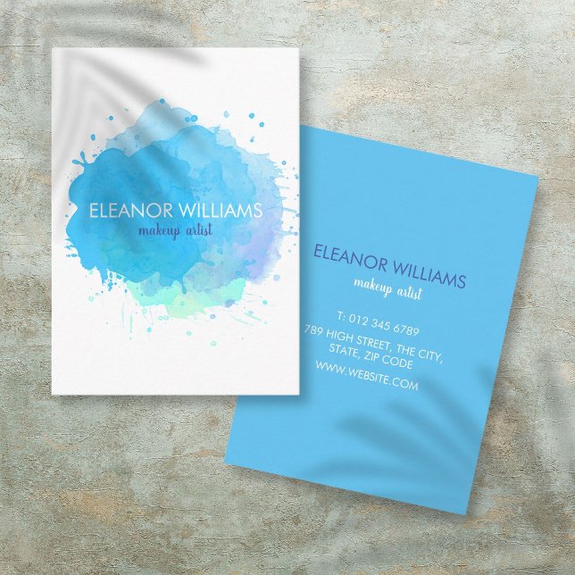 Elegant Modern Blå  Akvarellfläck Visitkort (Chic Modern Blue Watercolor Blot Business Card)