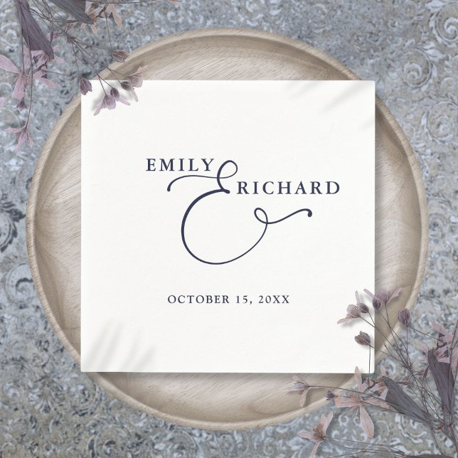 Elegant Modern Blå Bröllop Pappersservett (Elegant Modern Navy Blue Wedding Napkins)