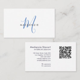 Elegant Modern Blå Skript Monogram QR-kod Visitkort