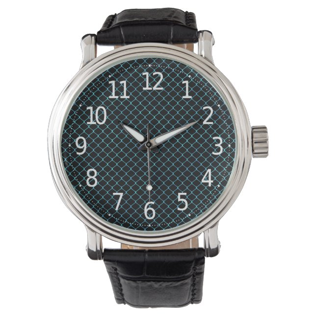 Elegant Modern Blå Teal Staket Kedja Mönster | Armbandsur (Framsida)