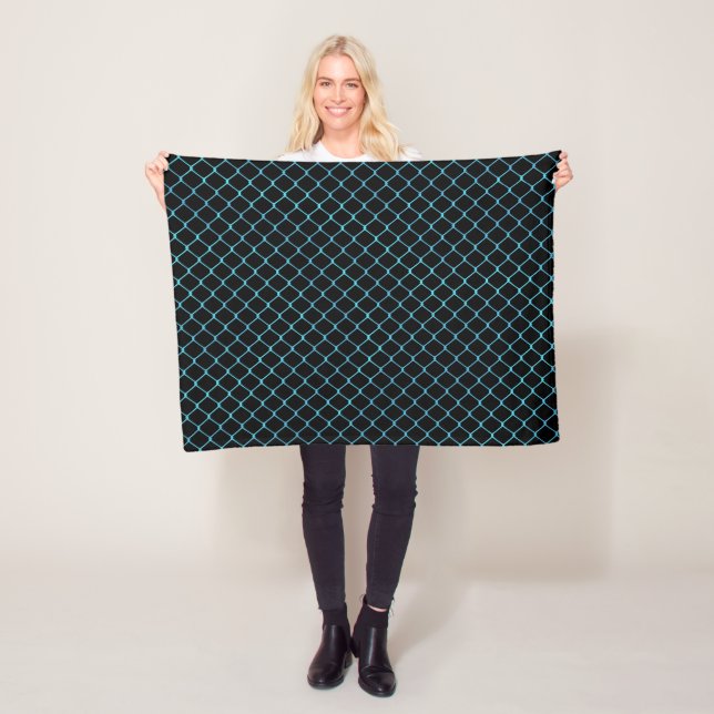 Elegant Modern Blå Teal Staket Kedja Mönster | Fleecefilt (På plats)