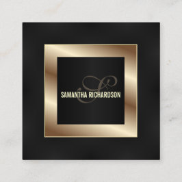 Elegant Modern Black and Faux Guld-skript Fyrkantigt Visitkort