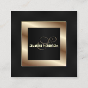 Elegant Modern Black and Faux Guld-skript Fyrkantigt Visitkort