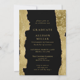 Elegant Modern Black and Gold Foil Studenten Inbjudningar