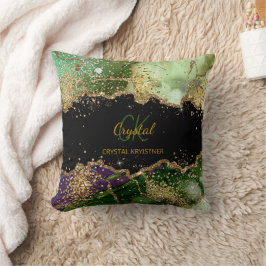 Elegant Modern Black and Grönt Glitter Monogram Kudde