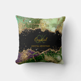 Elegant Modern Black and Grönt Glitter Monogram Kudde