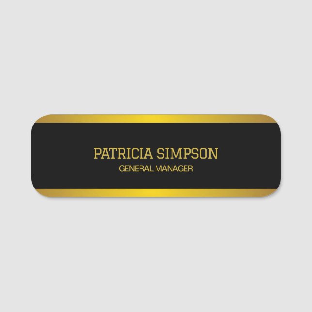Elegant Modern Black and Guld: Add Namn, Job Title Namnbricka (Framsida)