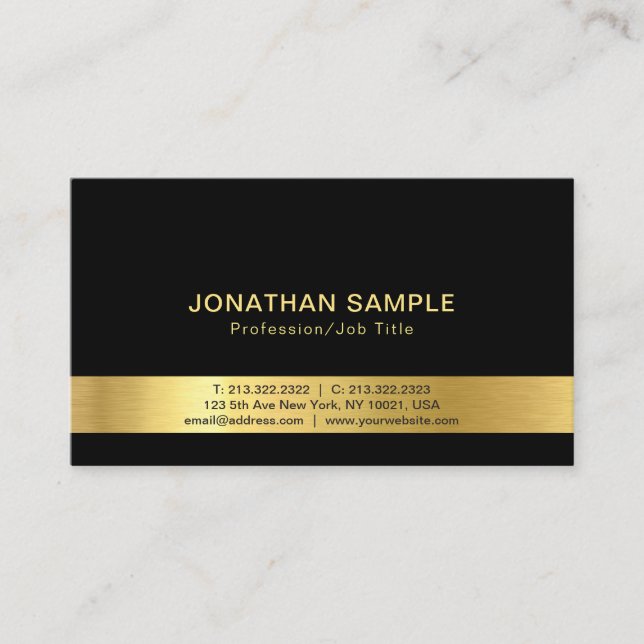 Elegant Modern Black and Guld Template Coola Visitkort (Framsida)