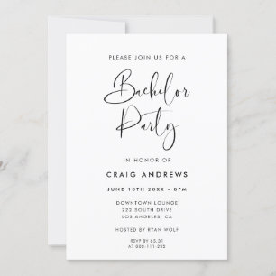 Elegant & Modern Black and White Bachelor Party Inbjudningar